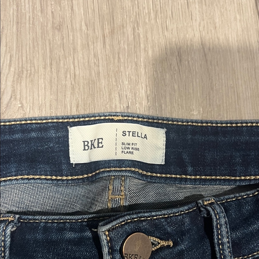 BKE Dark Blue Distressed Flare Jeans - Picture 2 of 4
